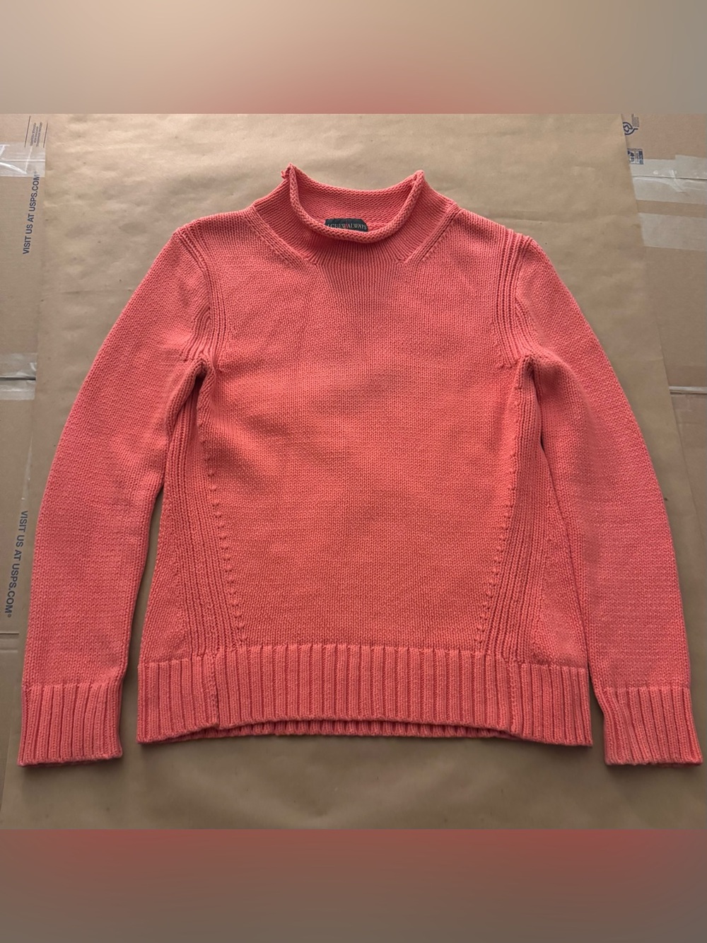 J Crew Vintage Sweater S Pink Oarsman Roll Neck Pullover 90s Chunky Knit RARE